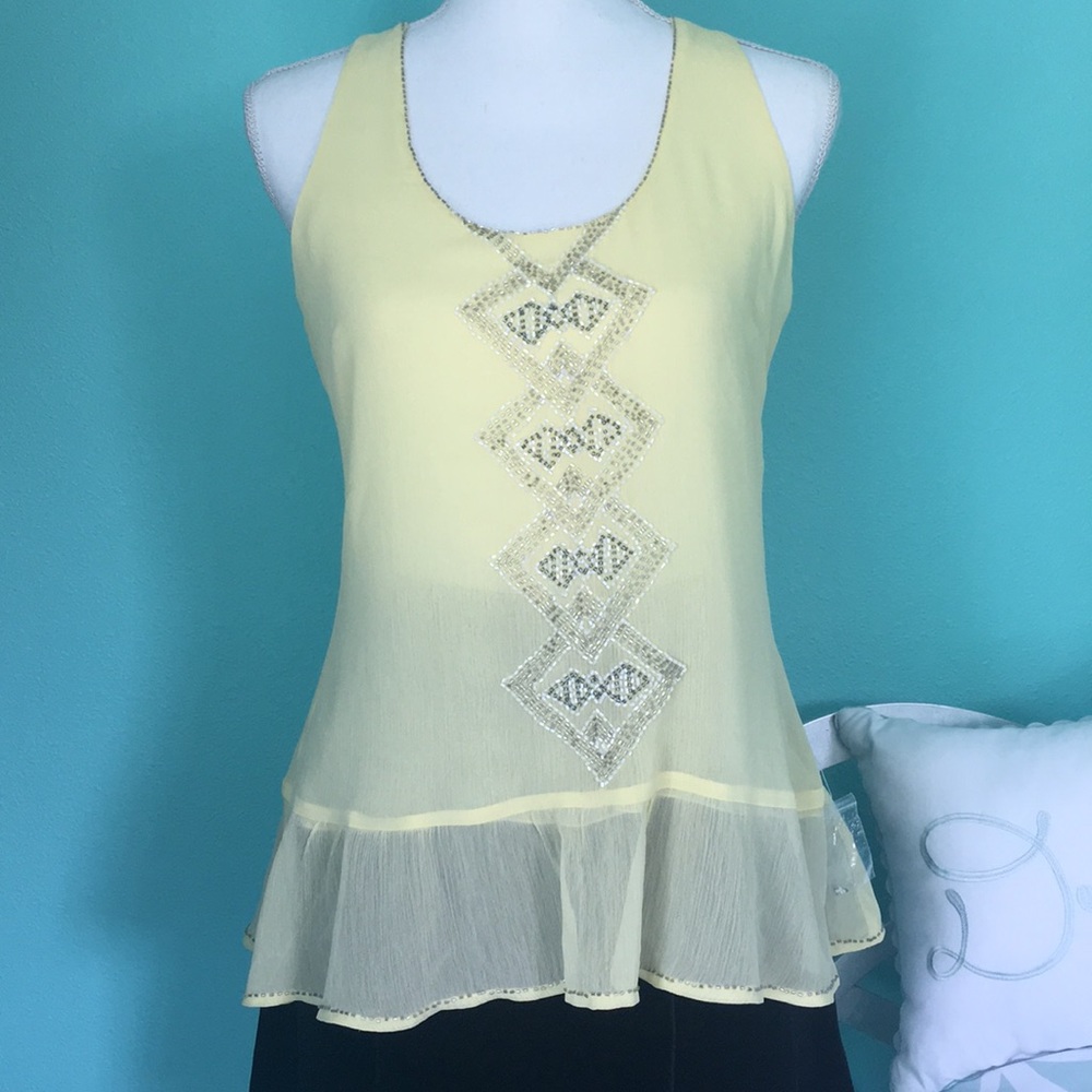 Forever 21 Floral Beaded Mesh Sleeveless Top